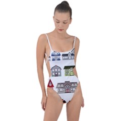 Houses Tie Strap One Piece Swimsuit by Sapixe