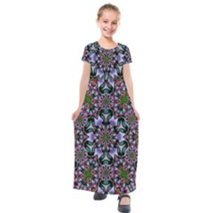 Tropical Blooming Forest With Decorative Flowers Mandala Kids  Short Sleeve Maxi Dress by pepitasart