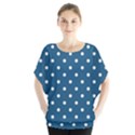 Polka-dots-blue White Batwing Chiffon Blouse View1