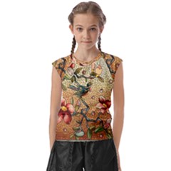 Flower Cubism Mosaic Vintage Kids  Raglan Cap Sleeve Tee by Sapixe