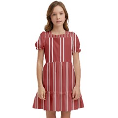 Stripes-red Kids  Puff Sleeved Dress