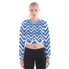 Waves-blue White Cropped Sweatshirt by nateshop