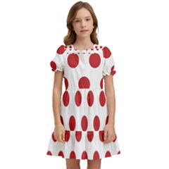 Polka-dots-white Red Kids  Puff Sleeved Dress