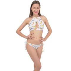 Seamless Stylish Pattern-with-fresh-yellow-bananas-background Cross Front Halter Bikini Set by Wegoenart