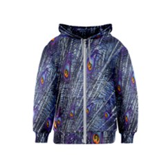 Peacock-feathers-blue Kids  Zipper Hoodie by nateshop