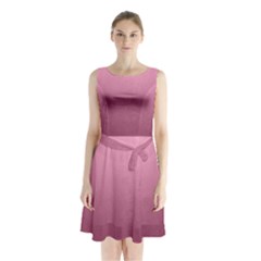 Background-pink Sleeveless Waist Tie Chiffon Dress by nateshop