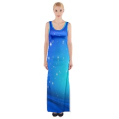 Background-blue Star Thigh Split Maxi Dress by nateshop