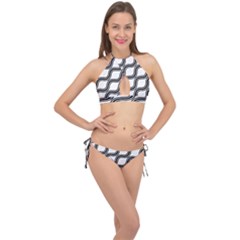 Diagonal-black White Cross Front Halter Bikini Set