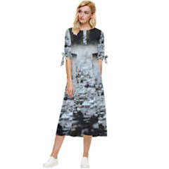  Rain Drops Water Liquid  Bow Sleeve Chiffon Midi Dress by artworkshop