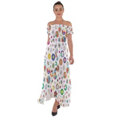  Background Chromatic Colorful Off Shoulder Open Front Chiffon Dress