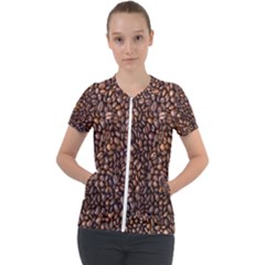 Coffee Beans Food Texture Short Sleeve Zip Up Jacket by artworkshop