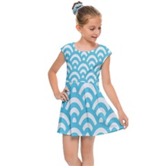  Waves Ocean Blue Texture Kids  Cap Sleeve Dress