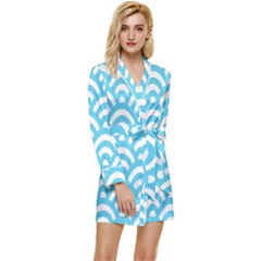  Waves Ocean Blue Texture Long Sleeve Satin Robe by artworkshop