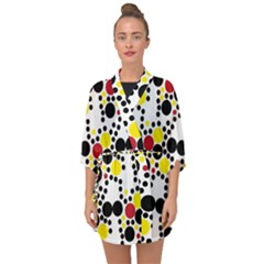 Pattern-polka Yellow Re Black Half Sleeve Chiffon Kimono