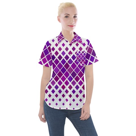 Pattern-box Purple White Women s Short Sleeve Pocket Shirt by nateshop