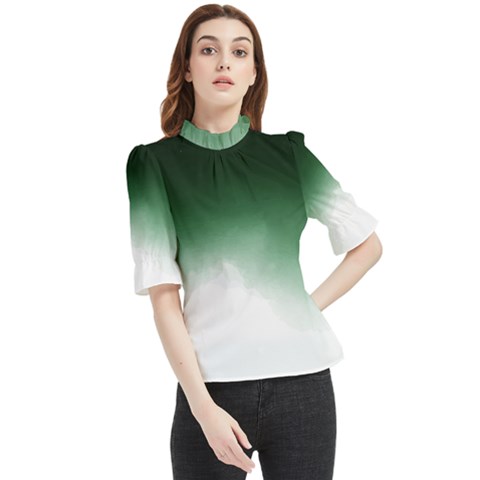 Watercolor-green White Frill Neck Blouse by nateshop