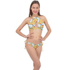 Retro Art Urban Grunge Pattern Cross Front Halter Bikini Set