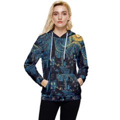 Cartoon Starry Night Vincent Van Gofh Women s Lightweight Drawstring Hoodie by Jancukart