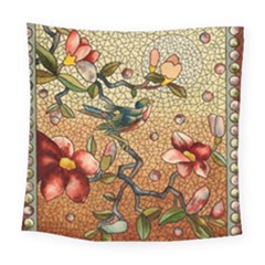 Flower Cubism Mosaic Vintage Square Tapestry (large)