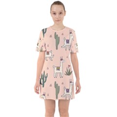 Llamas Pattern Sixties Short Sleeve Mini Dress