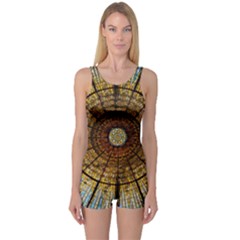 Barcelona Stained Glass Window One Piece Boyleg Swimsuit