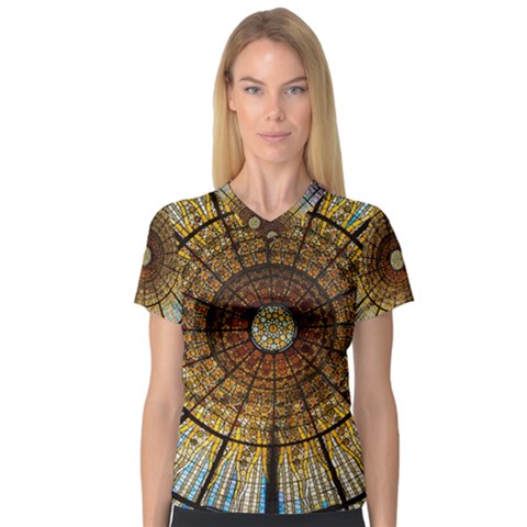 Barcelona Stained Glass Window V-neck Sport Mesh Tee by Amaryn4rt