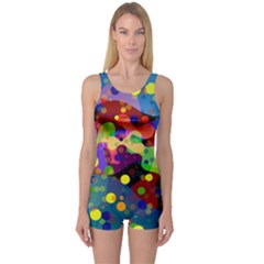 Blobs Dots Abstract Art Waves One Piece Boyleg Swimsuit