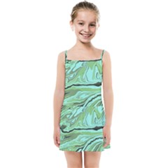 Waves Marbled Abstract Background Kids  Summer Sun Dress by Amaryn4rt