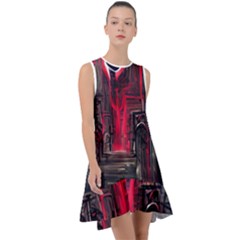 Stranger Things Fantasy Dark  Red Frill Swing Dress