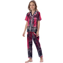 Stranger Things Fantasy Dark  Red Kids  Satin Short Sleeve Pajamas Set by Amaryn4rt