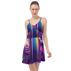 Purple Drawing Digital Art Summer Time Chiffon Dress