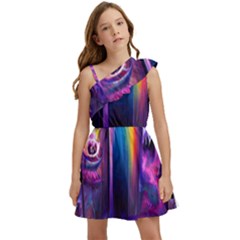 Purple Drawing Digital Art Kids  One Shoulder Party Dress