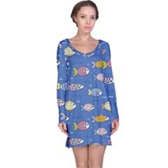 Sea Fish Blue Submarine Animals Long Sleeve Nightdress by Amaryn4rt