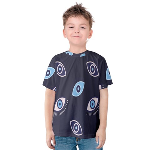 Eyes Evil Eye Blue Pattern Kids  Cotton Tee by artworkshop