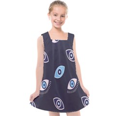 Eyes Evil Eye Blue Pattern Kids  Cross Back Dress by artworkshop