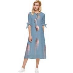 Flamingo Birds Plumage Sea Water Animal Exotic Bow Sleeve Chiffon Midi Dress by artworkshop