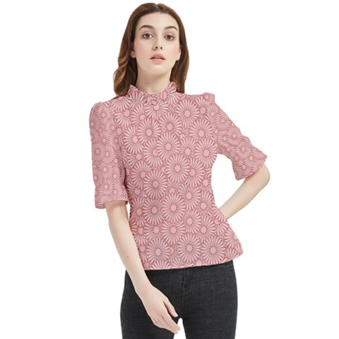 Flora Flowers Pattern Design Pink Spring Nature Frill Neck Blouse by artworkshop