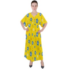  Flowers Spring V-neck Boho Style Maxi Dress by artworkshop