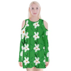 Flowers Art Pattern Floral Velvet Long Sleeve Shoulder Cutout Dress by artworkshop