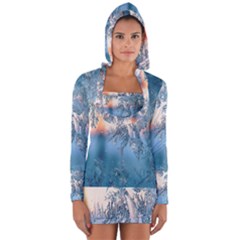 Frost Winter Morning Snow Season White Holiday Long Sleeve Hooded T-shirt by artworkshop