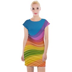  Rainbow Pattern Lines Cap Sleeve Bodycon Dress by artworkshop