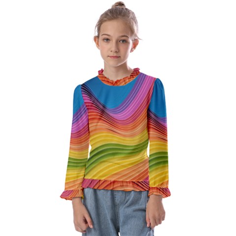  Rainbow Pattern Lines Kids  Frill Detail Tee by artworkshop