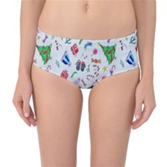 New Year Christmas Winter Watercolor Mid-waist Bikini Bottoms by artworkshop