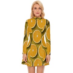 Orange Slices Cross Sections Pattern Long Sleeve Velour Longline Dress by artworkshop