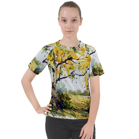 Landscape Painting Meadow Garden Women s Sport Raglan Tee by Wegoenart