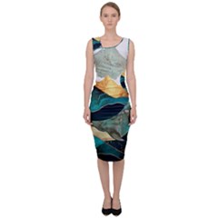 Ocean Whale Painting Sea Undersea Sleeveless Pencil Dress by Wegoenart