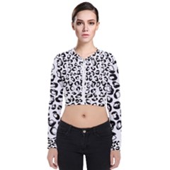 Black And White Leopard Print Jaguar Dots Long Sleeve Zip Up Bomber Jacket by ConteMonfrey