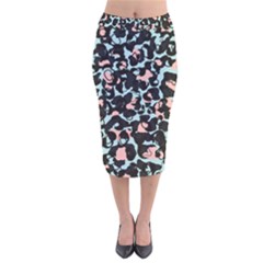 Blue And Pink Jaguar Dots Leopard Black And White Leopard Print Jaguar Dots Velvet Midi Pencil Skirt by ConteMonfrey