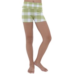 Green Tea - White And Green Plaids Kids  Lightweight Velour Yoga Shorts by ConteMonfrey