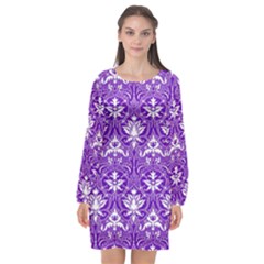 Purple Lace Decorative Ornament - Pattern 14th And 15th Century - Italy Vintage  Long Sleeve Chiffon Shift Dress 